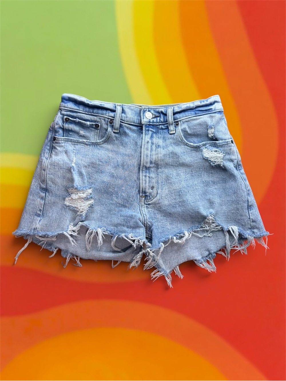 Abercrombie & Fitch Light Blue High-Rise Mom Shorts